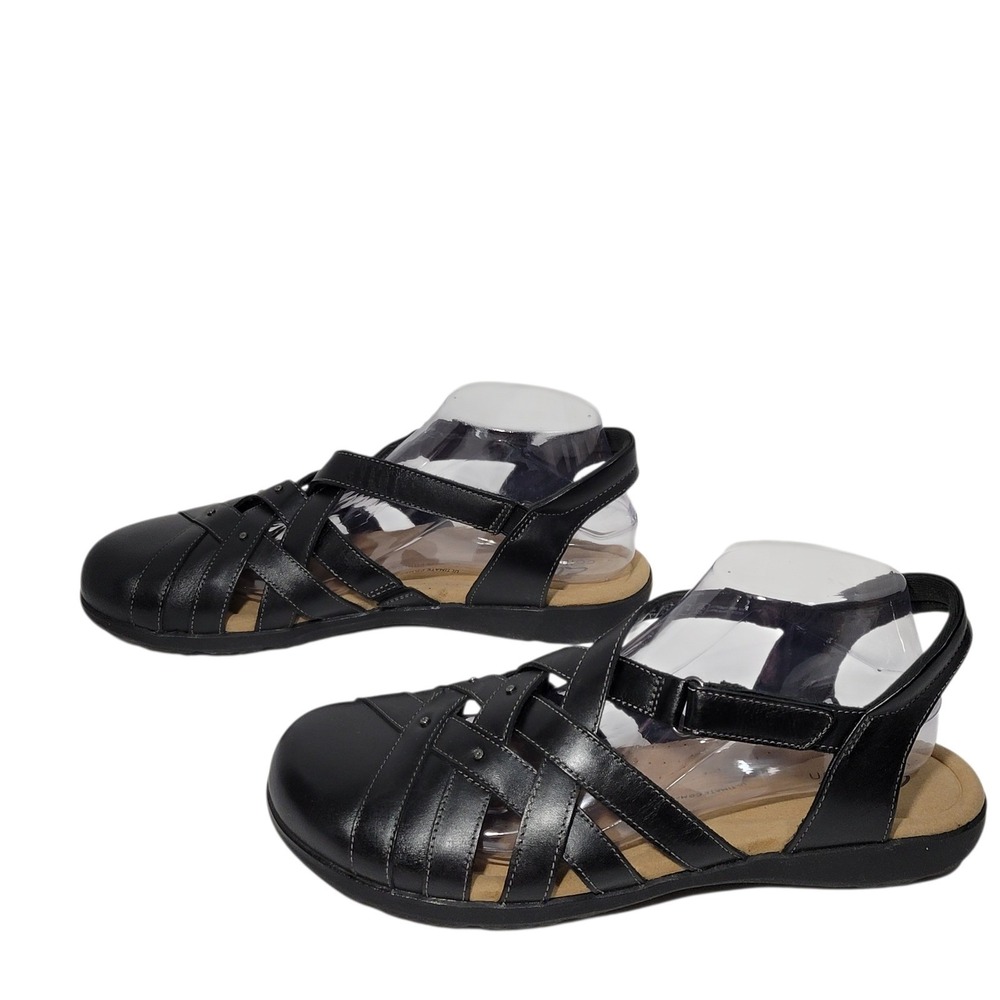 Clarks Elizabelle Sea Sandals Womens 10W Wide Black Leather Strappy Closed Toe - Picture 10 of 16